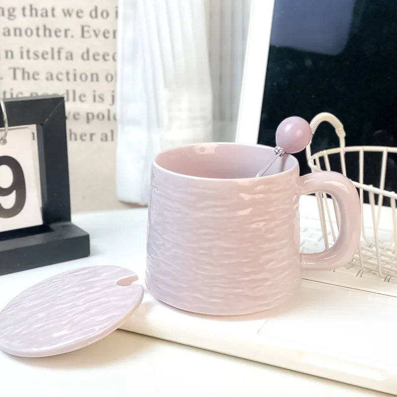 Rock-patterned Ceramic Mugs with Spoons