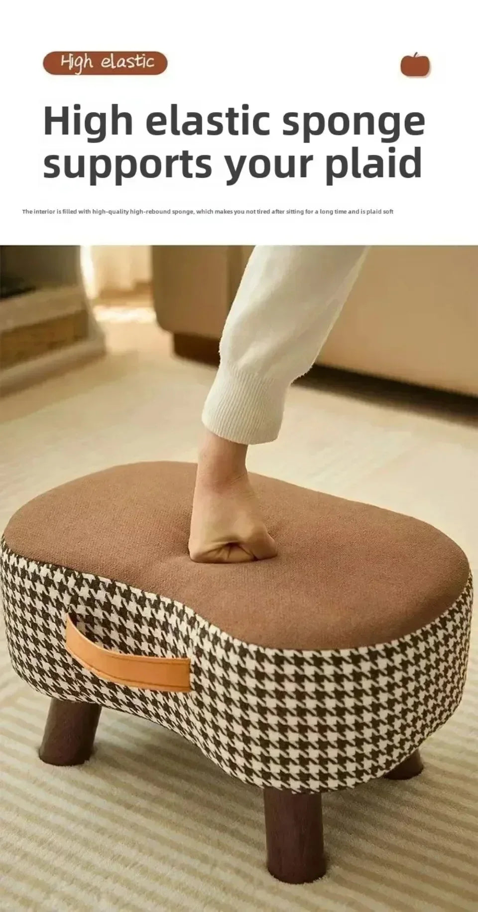 Curved Footstool with Handle Convenient To MoveSofa Small Stool