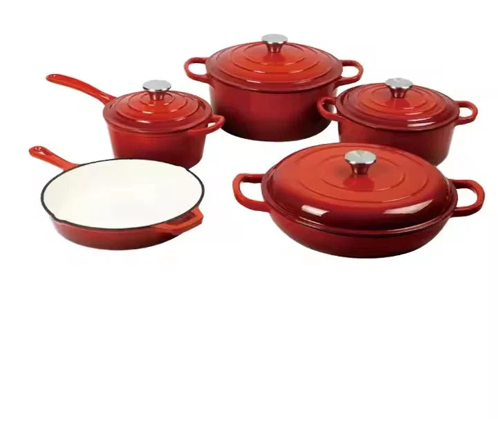 Red Enameled Dutch Oven Cast Iron Cookware Casserole Cooking Soup & Stock Pots And Pans Set
