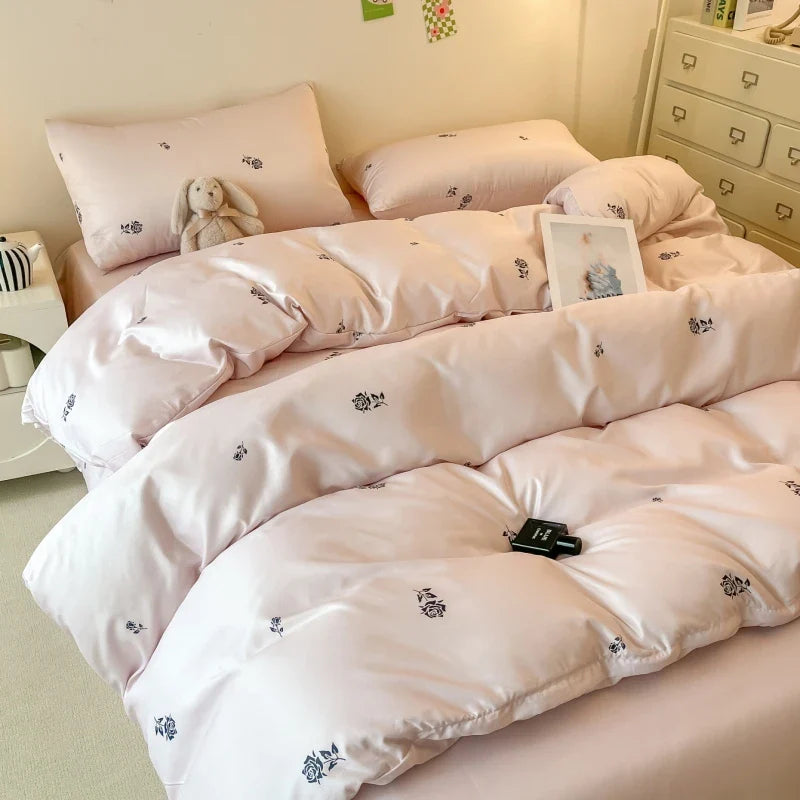 Rose 3pcs Duvet cover set (1*Duvet Cover + 2*Pillowcase, Without Core), Pink Bedding Set, Soft Comfortable