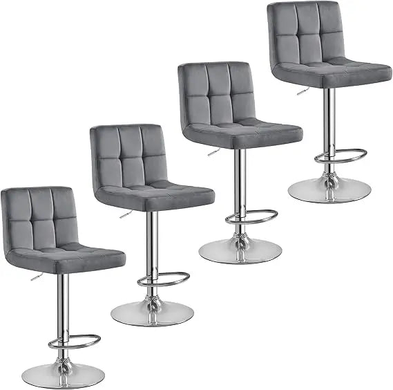 Set of 4, Adjustable PU Leather Swivel Barstools, Modern Counter Stools with Back and Footrest, Counter Height Barst