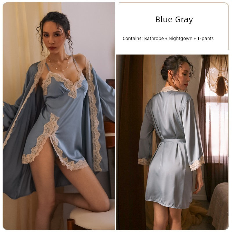 Women's Sexy Lace Pajamas Fancy Ice Silk Strap Night Dress