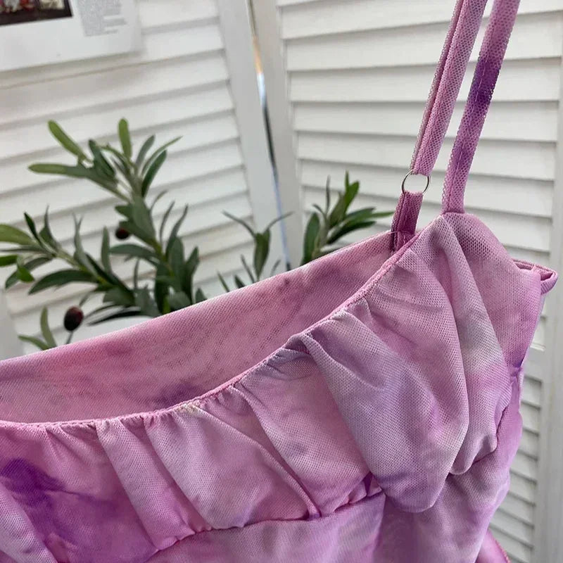 Girls Sweet Ruffles Mesh Camisole Top Lady Camis Sleeveless Printed Floral T shirts Stretch Slim Tanks For Slim Women