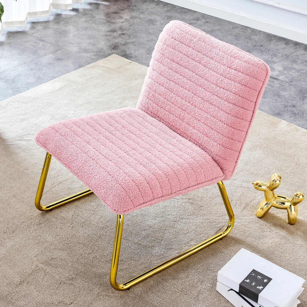 Modern Minimalist Pink Plush Fabric Single Person Sofa Chair With Golden Metal Legs