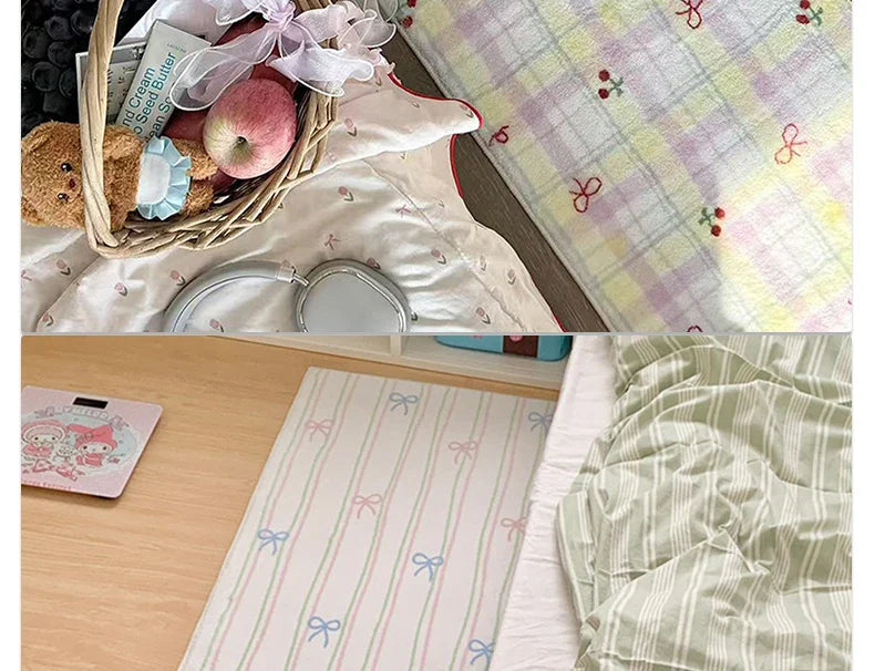 Floor Mat Runner Rugs Striped Bow Carpet Soft Fluffy Long Foot Mats Cute Sweet Home Decoration Carpets