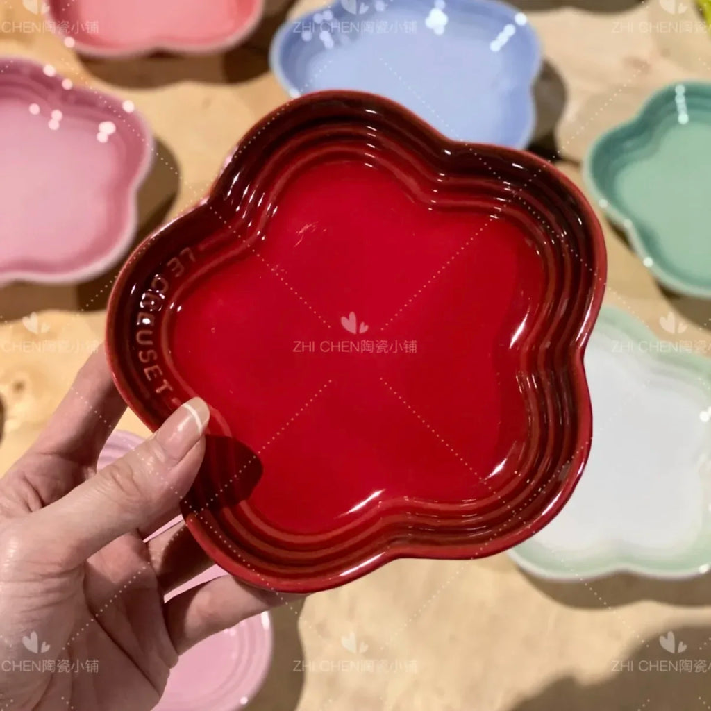 French Flower Shaped Small Plate Colored Ceramic