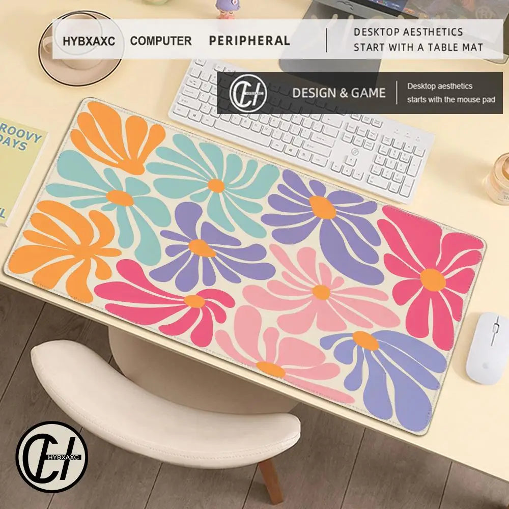 Large Computer Mouse Pad Pink Abstract Flower Office Desk Mat Game Player Desktop Accessories Keyboard Protection Pad