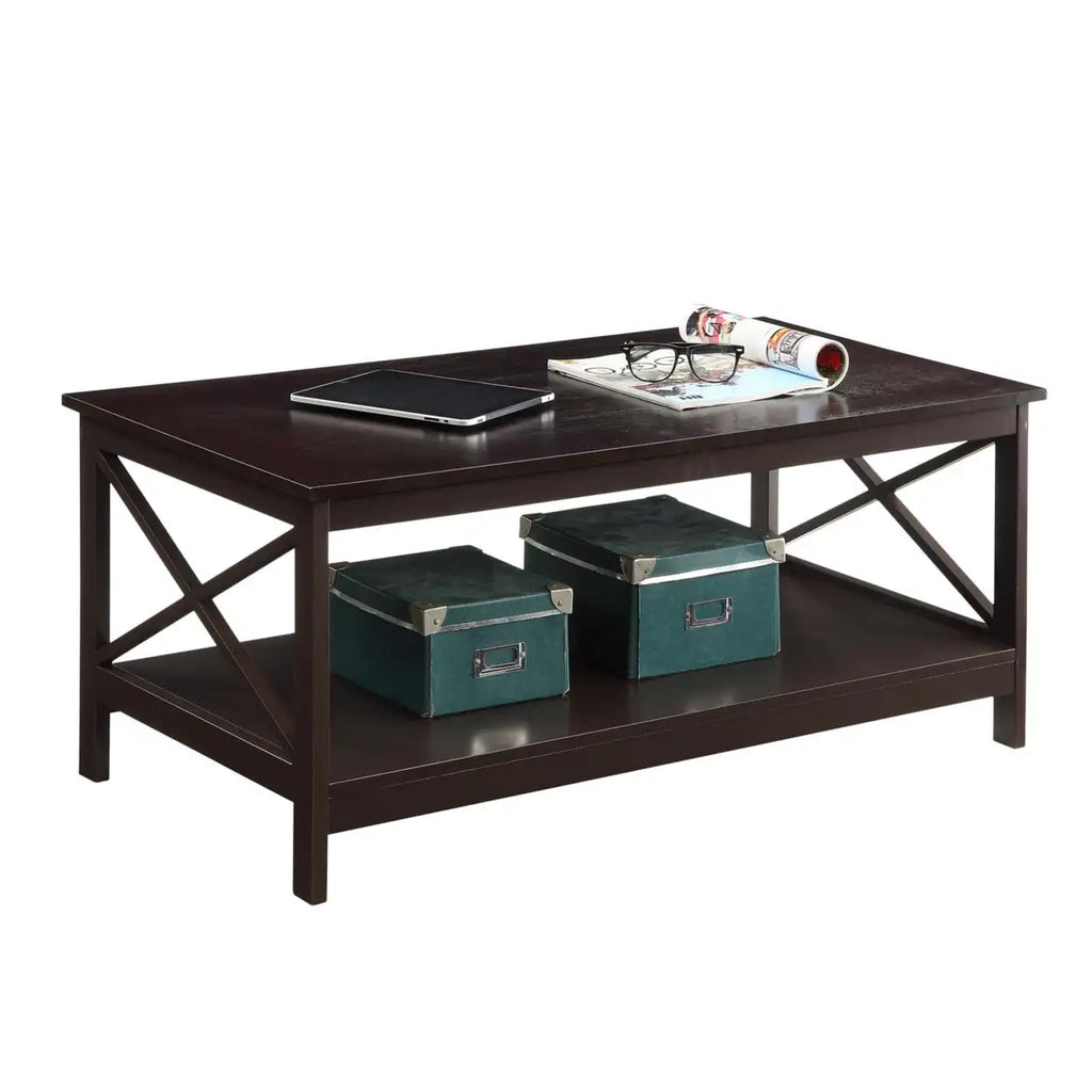Oxford Coffee Table with Shelf, Transitional & Coastal Style,Two Tiers of Spacious Shelving
