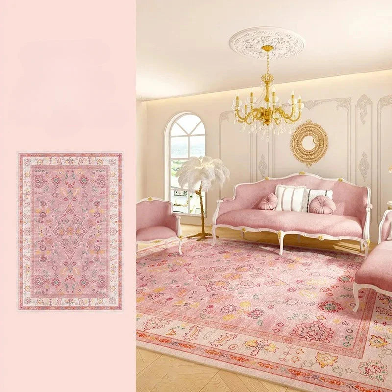 Luxury Pink Carpet Large Rugs for Living Room Bedroom Decor Retro Persian Home Sofa Coffee Table Area Rug Cloakroom Balcony Mat