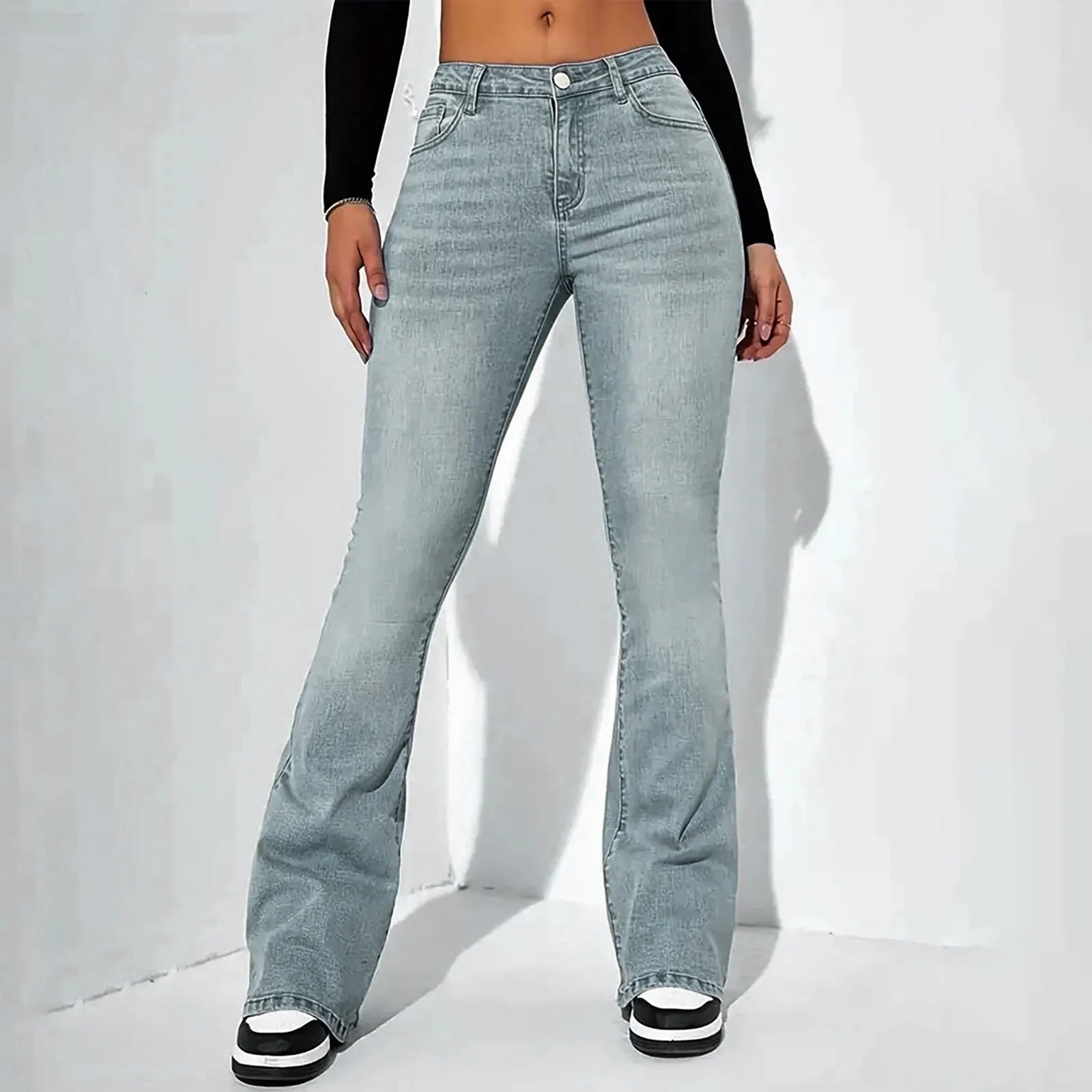 Women Flare Stretch Skinny Bell Bottom High Waist Denim Pants Lady Retro Classic Y2K Punk Long Trousers