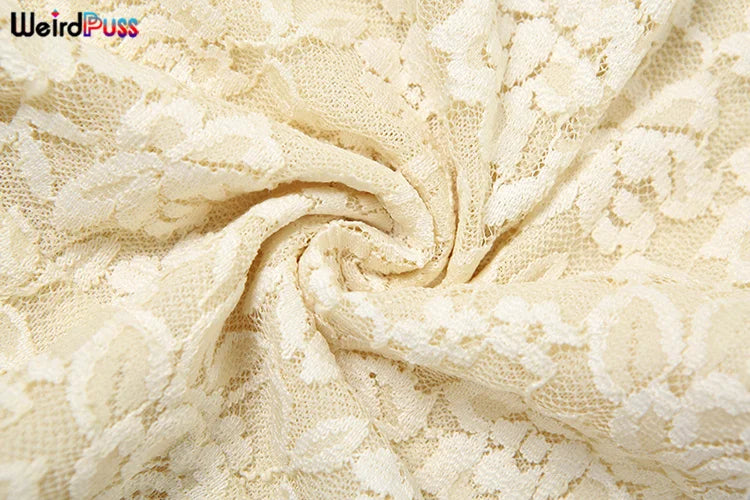 Lace Patchwork Dress Woman Sexy See Through Bandage Backless Ruffles Long Sleeve Irregular Hem Skinny Bodycon