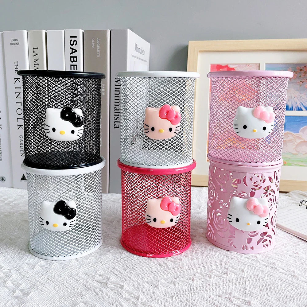 Sanrio Series Cute Hello Kitty Fashion Pen Holder Desktop Decorations Anime Fans Girl Creative Round Pen Holder