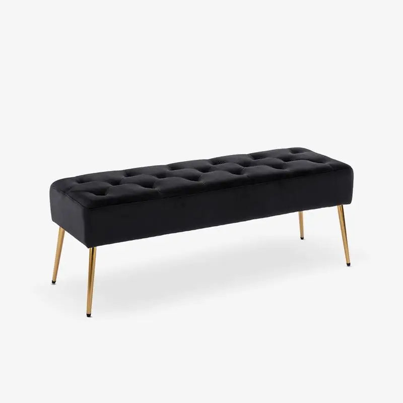 Velvet Tufted Bench with Gold Legs â€?Modern Upholstered Entryway & Bedroom Seating, 46â€?Wide