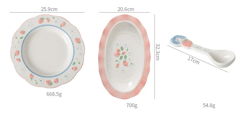 High Grade Strawberry Pattern Cute Girl Plate Bowl