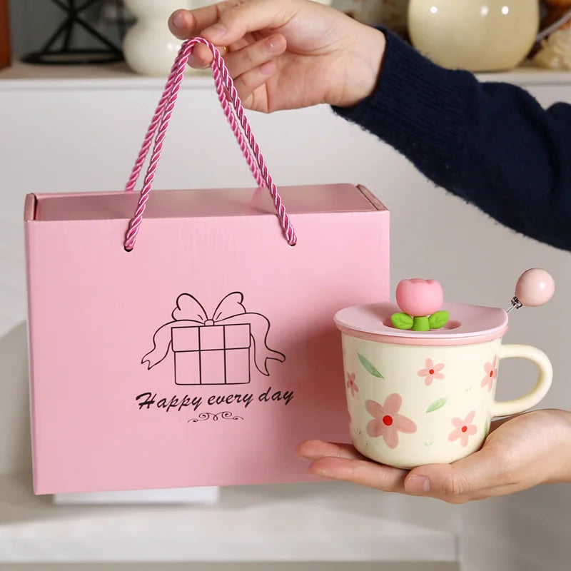 High Appearance Level Cute Style Tulip Flower Cups, Ceramic Mugs