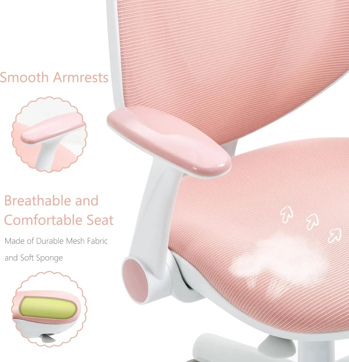 Cute Kids Desk Chair - Computer Study Reading Office Swivel Chair With Adjustable Armrests And Footrest