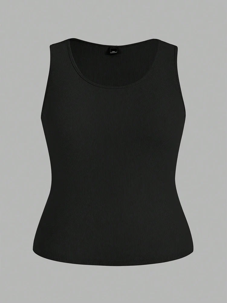 Plus Size Short Tank Top Women's Set Short Top, Sleeveless Short Top, Set of 3, Ribbed Knit Short Top, Black, White, Brown