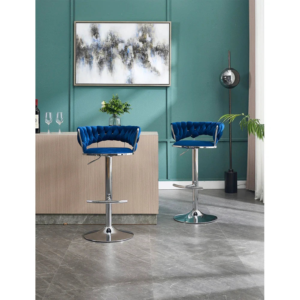 Velvet Barstools Set/2 - Chrome Swivel Base w/Adjustable Height, Modern Kitchen & Bar Stools