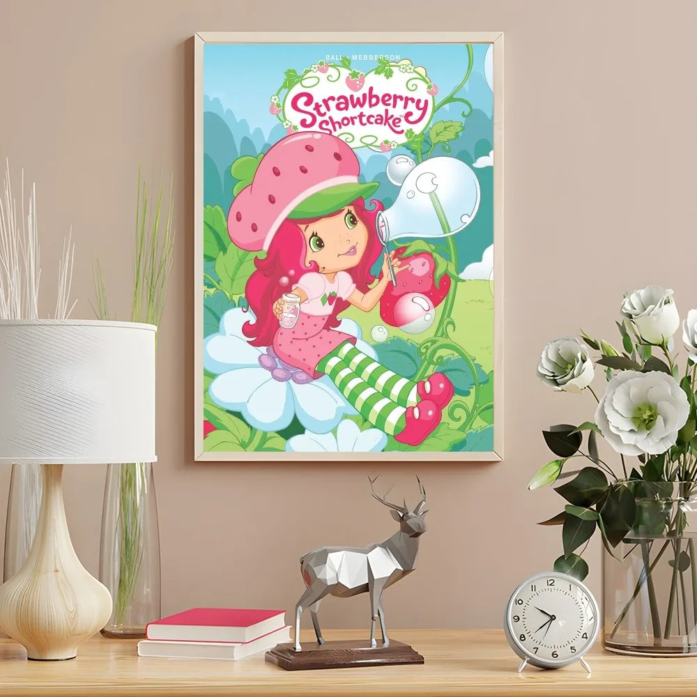 Cartoon Strawberry Shortcake Poster Cute Pink Room Decor Printing Home Decoration Waterproof Bathroom Room BedRoom Posters