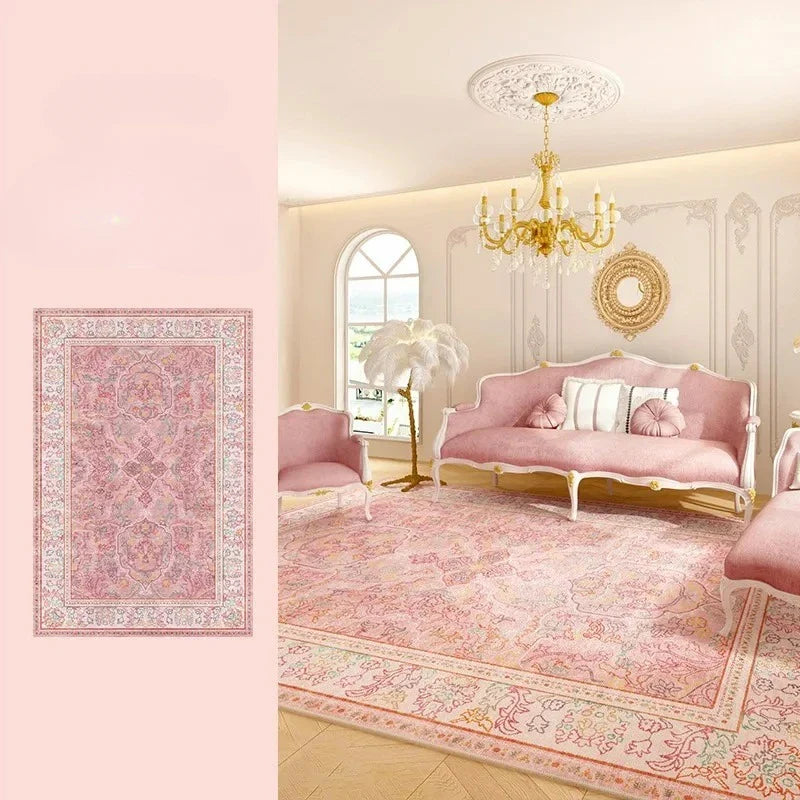 Luxury Pink Carpet Large Rugs for Living Room Bedroom Decor Retro Persian Home Sofa Coffee Table Area Rug Cloakroom Balcony Mat