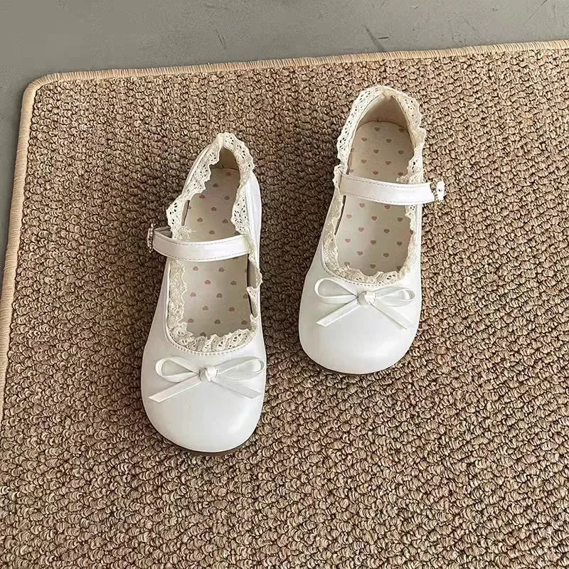 Original Lolita Flat Shoes with Butterfly Knot Soft Bottom Round Head Single Lined Women's High Heel