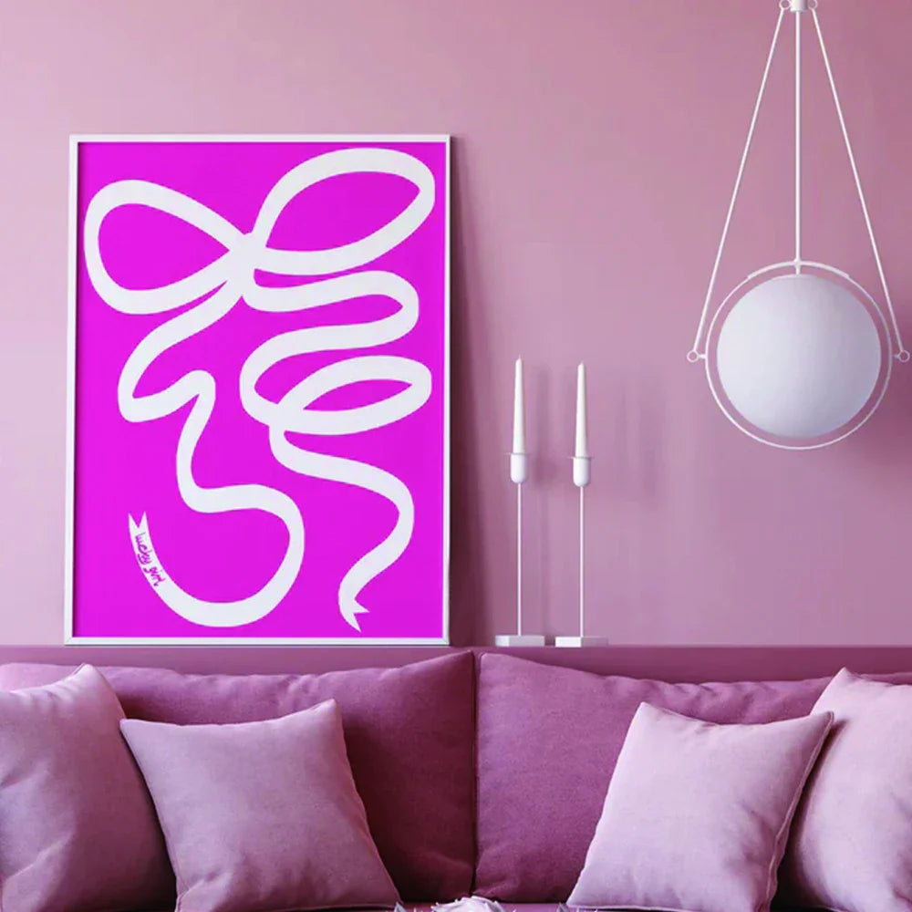 Modern Minimalism Lucky Girl Pink Bow Wall Art Canvas Poster Print Picture Painting For Living Room Bedroom Home Decor