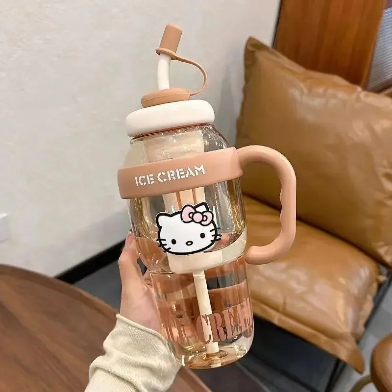Sanrio Water Cup Hello Kitty  Anime Straw Cup Cartoon Cute Large Capacity Outdoor Activities Portable Tea Separation | 1300ML