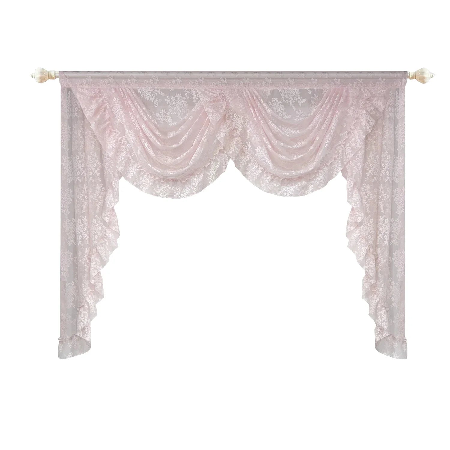 Pink Flower Ripple Curtain Head for Living Room Sheer Lace Valance Girls Princess Home Decoration