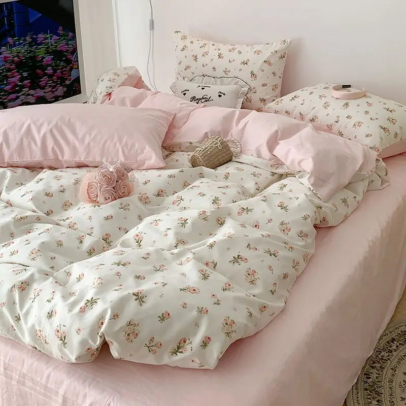 Cute Bedding Set Soft Ins Single Double Size Duvet Cover Flat Sheet Pillowcase Girls Home Totel Bed Linens