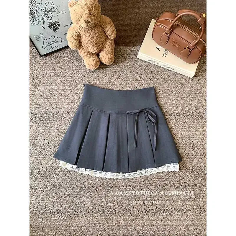 Plus Size Plus Size Women's Korean College Style Skirt with Butterfly Knot Lace Splicing A- Line Mini Skirt Half-length Skirt