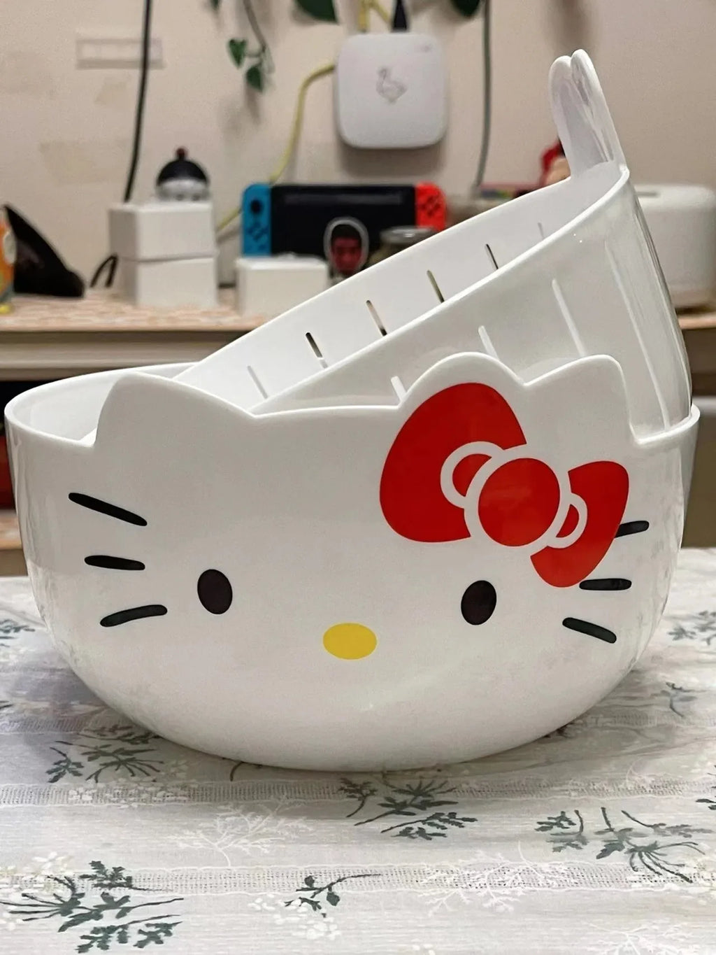 Multifunction Kitchen Fruit Plate Household Vegetable Basket New Kt Cat Water Fruit Basket Double Layer Vegetable Washing Basin