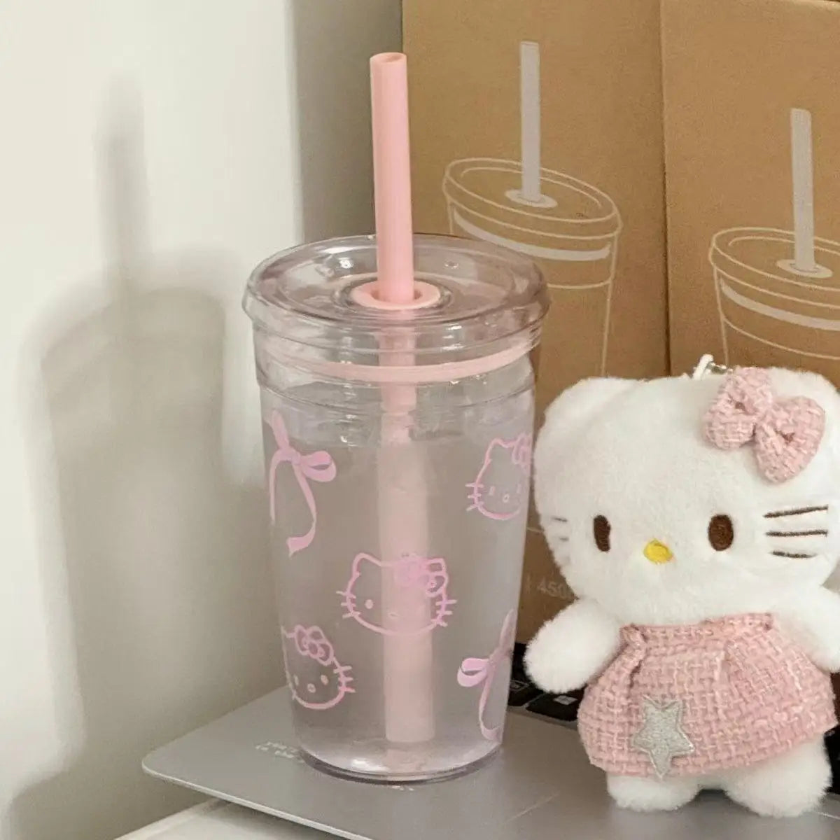 New Cartoon Kawaii Kitty Straw Cup With High Value And Lovely High-Temperature Resistant Large-Capacity
