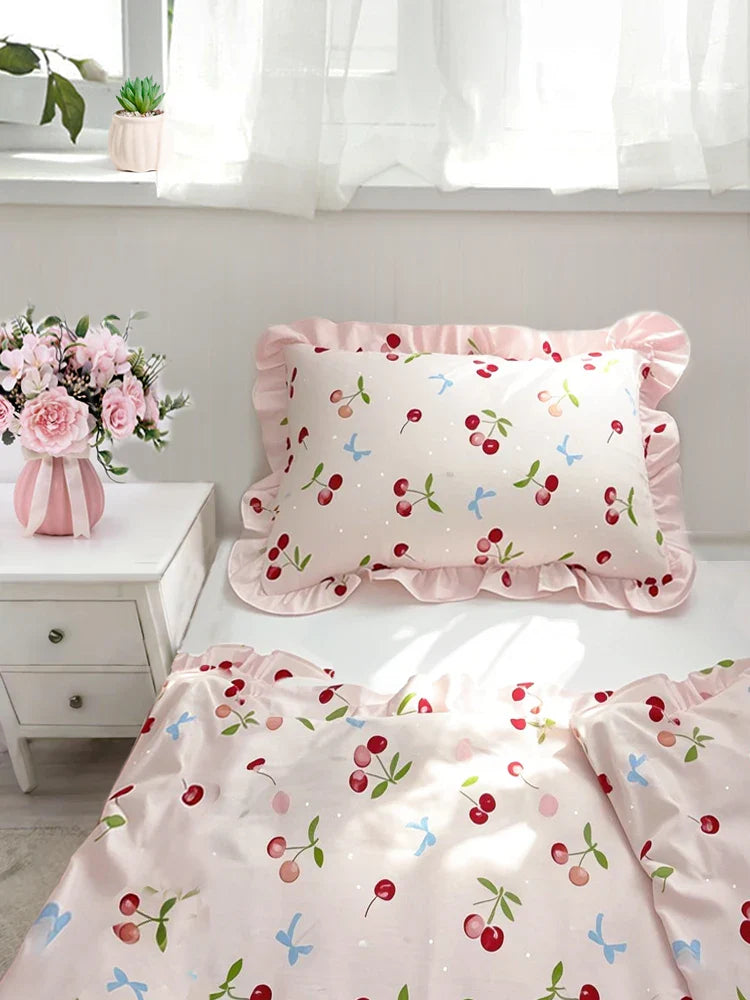 Printed Pink Pillow Case Cute Single Pillowcases Adorable Cherry Pillow Cover