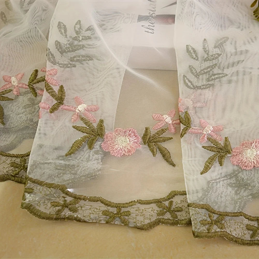 Pink Lace Sheer Curtains Embroidered Window Treatment Pastoral Curtain Drapes Floral Voile Romantic Tulle Curtain