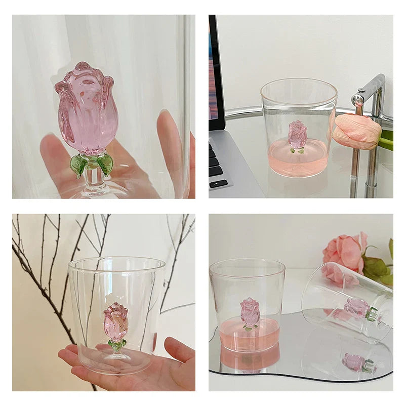 Cute Creative 3D Glass Cups Transparent Mugs With Handle