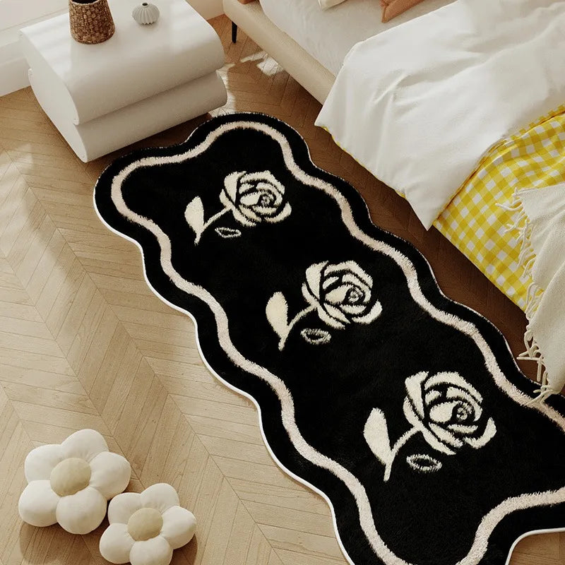 Rose Bow Heart Long Floor Mat Runner Rug Soft Fluffy Black White Cute Girl Home Decoration Rugs