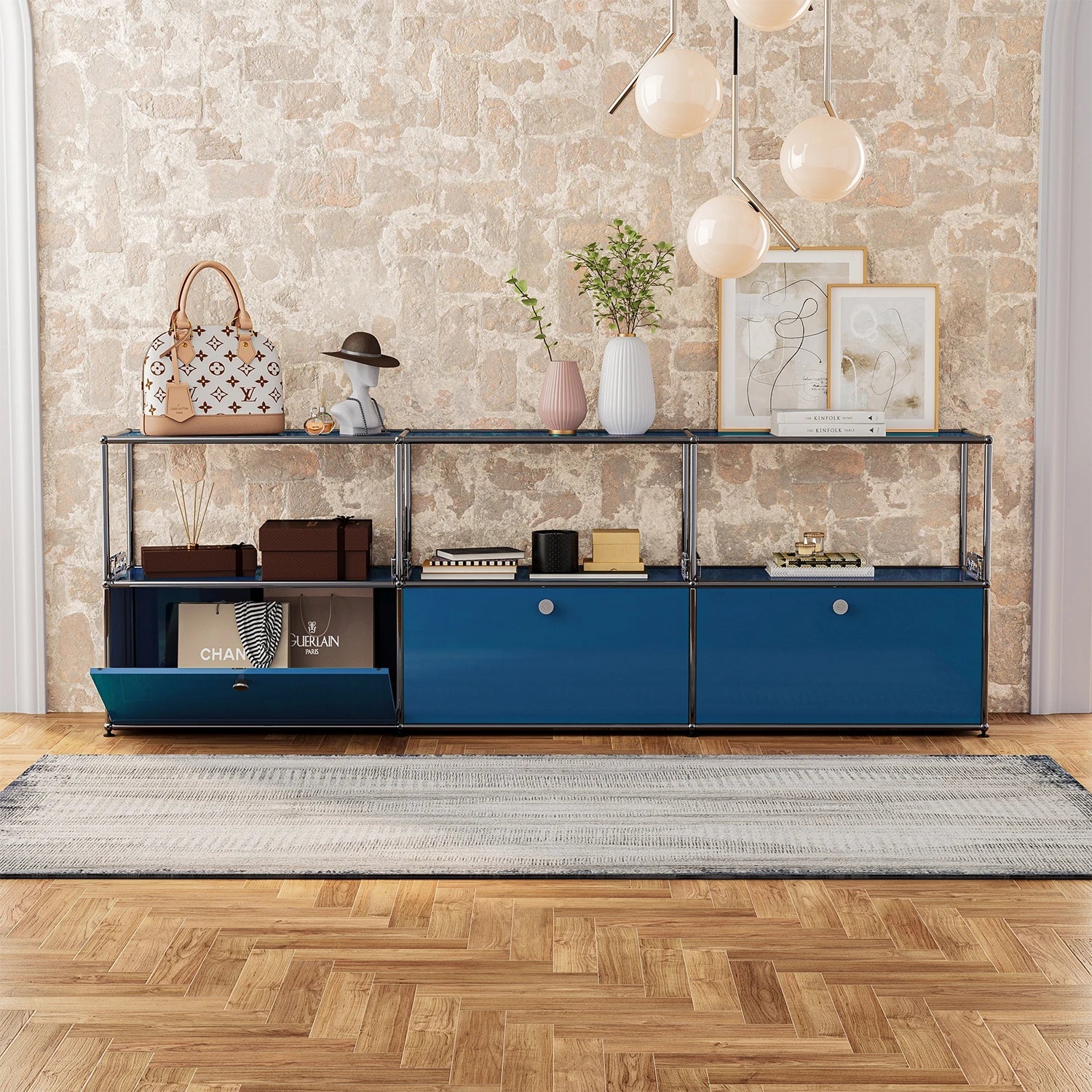 Modular Combination Storage Cabinet Middle Multi-function Haller Stainless Steel Structure with Door Furniture