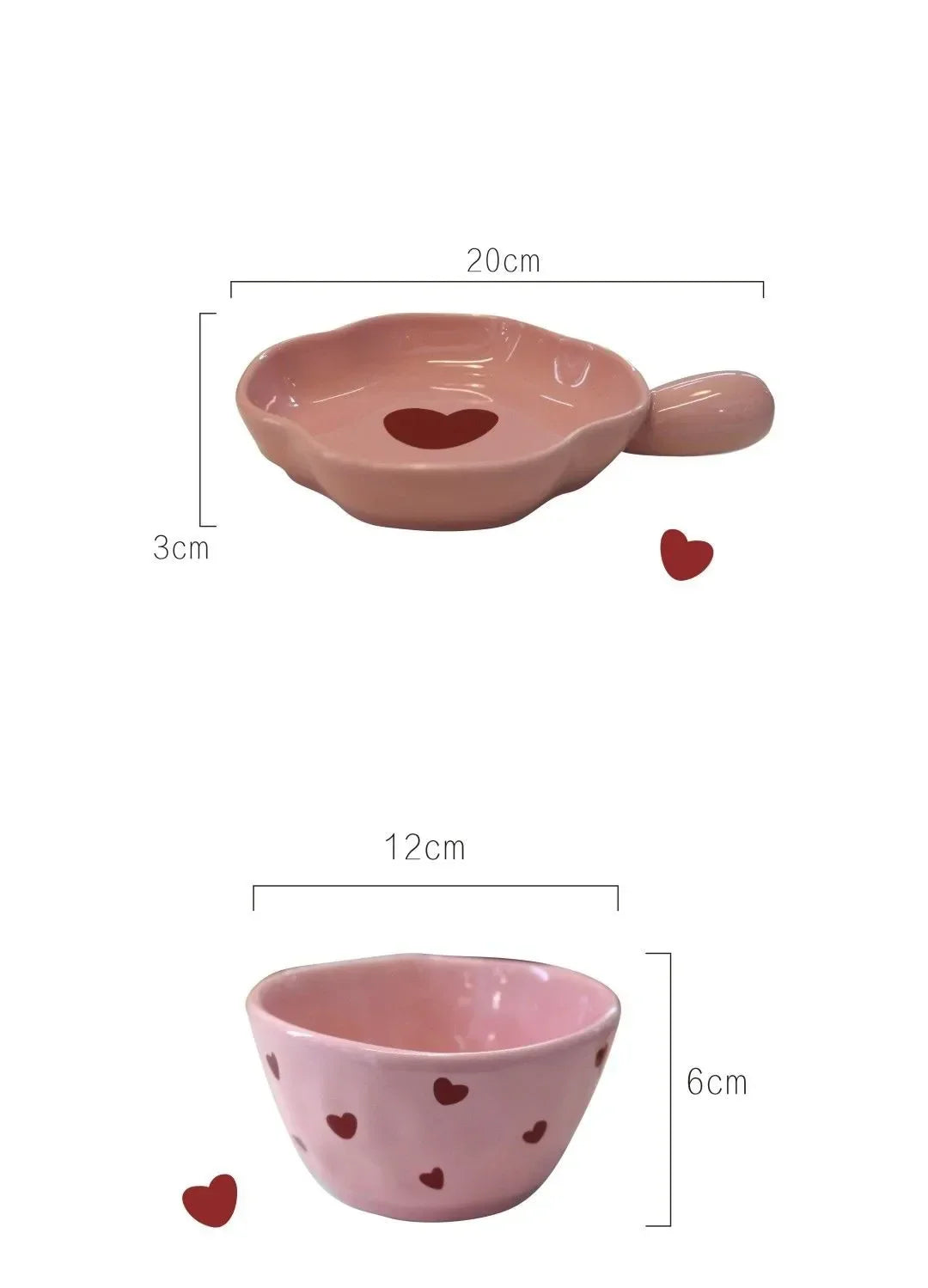 Pink Love Cutlery Set Rice Bowl Ceramic Double Ear Instant Noodle Soup Bowl Hand Paired Spoon Combination Noodle Bowl