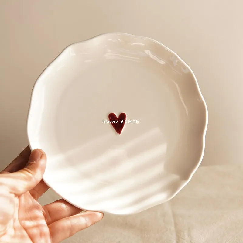 Embossed Love Plate Irregular Design Dessert Cake Plates Exquisite Ceramic Tableware