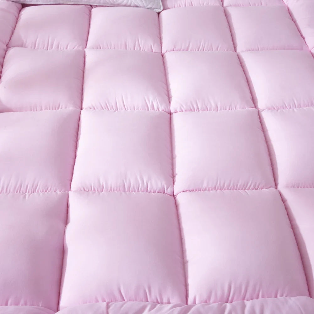 Pink Thick Fitted Mattress Cover for Back Pain, Breathable Mattress Protector, Hotel Quality Mattress Pad, Mattress Topper Washable