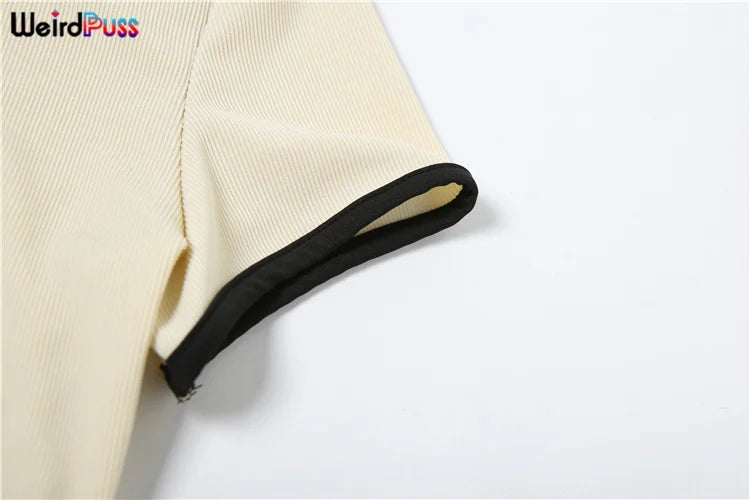 Ribbed Women 2 Piece Set Polo Neck Button Shorts Crop Tops+Mini Skirts Matching Stretch Elegant Streetwear Outfits