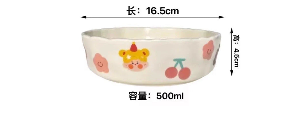 Cute Little Design Matte Hand Pressed Ceramic Deep Plate Cartoon Bowl