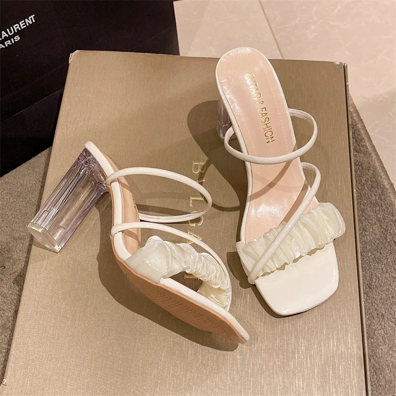 Elegant Women Crystal Summer Jelly Slippers Open Toe Clear High Heels