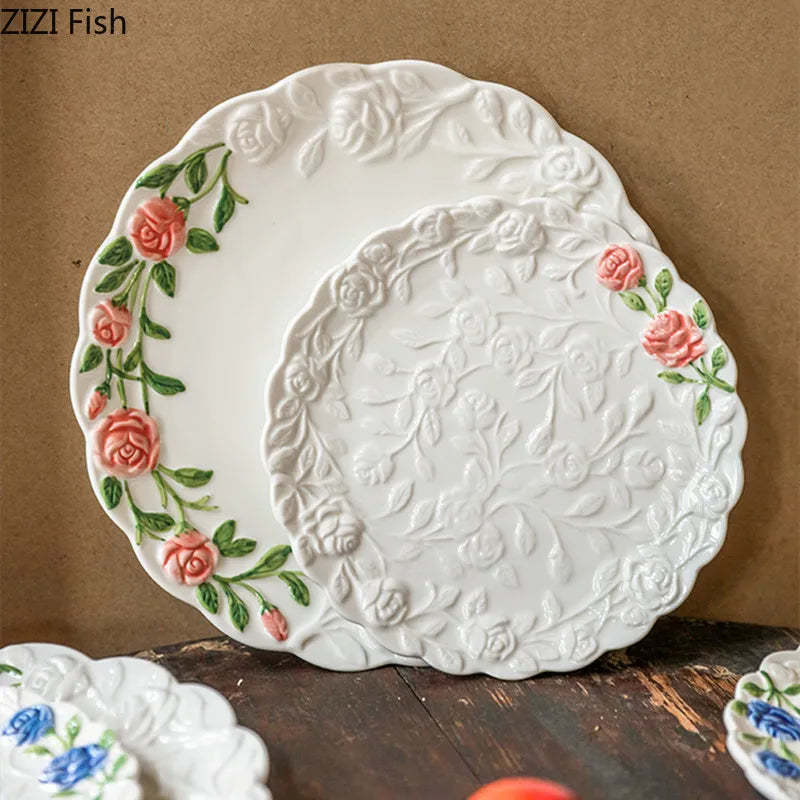 Rose Ceramic Afternoon Tea Cake Dessert Plate