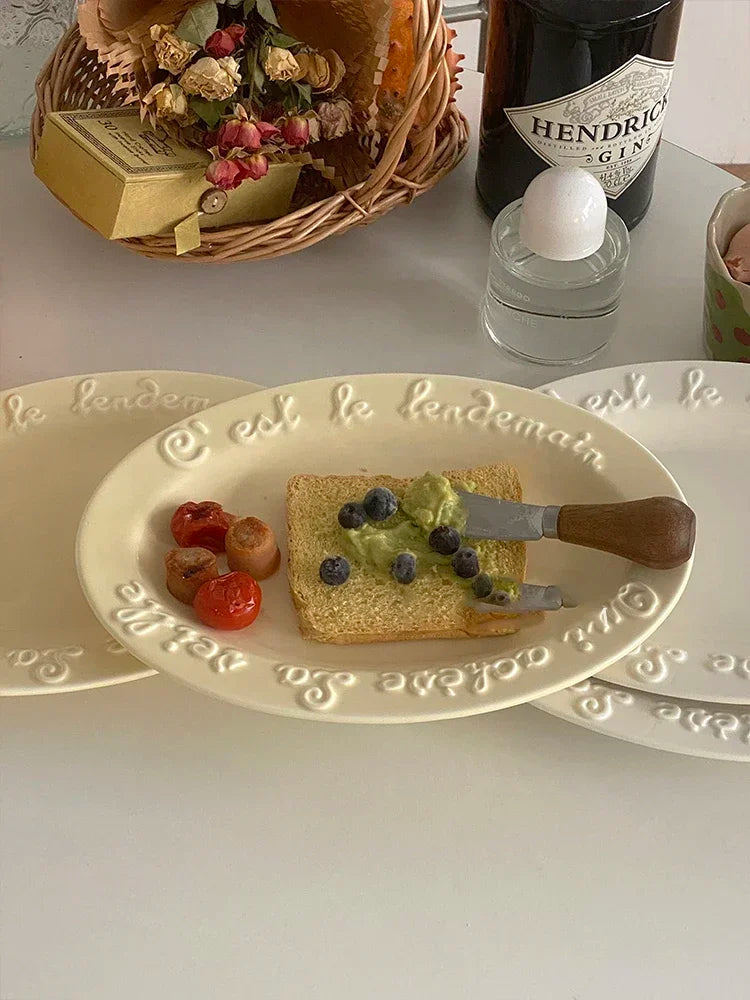 Ceramic Dessert Plate with Letter, Fruit Salad Plates, Afternoon Tea Cake Dishes