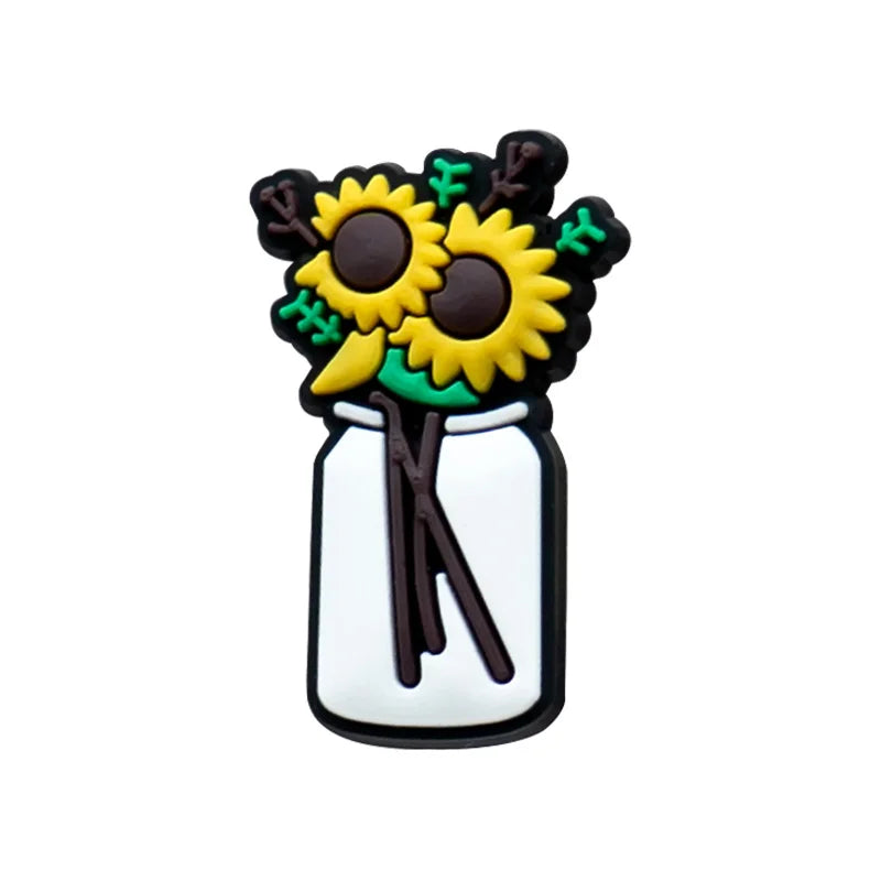 Plants Clog Charms Sunflower Mushroom Shoe Decoration Accessories Rosa Flower Shoe Charms Bamboo clips Jeans shoe buckle 1PCS