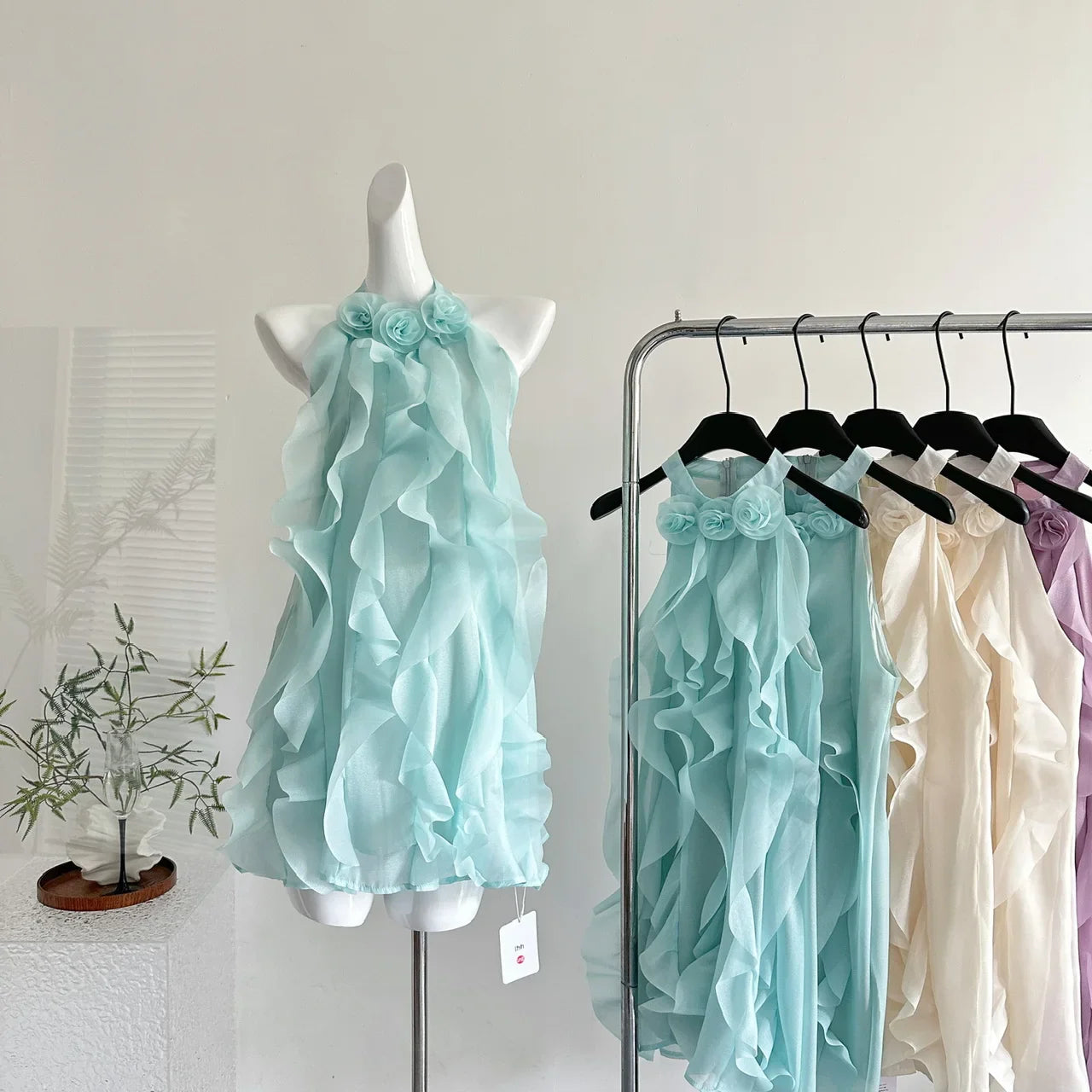 Women's Coquette Ruffle Dress Mini Chiffon Frock Design One-Piece Cute Sleeveless