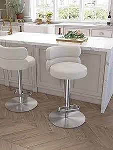 Velvet Bar Stools Modern Swivel Adjustable Height Kitchen Counter Bar Stools with Footrest for Living Room Dining Room