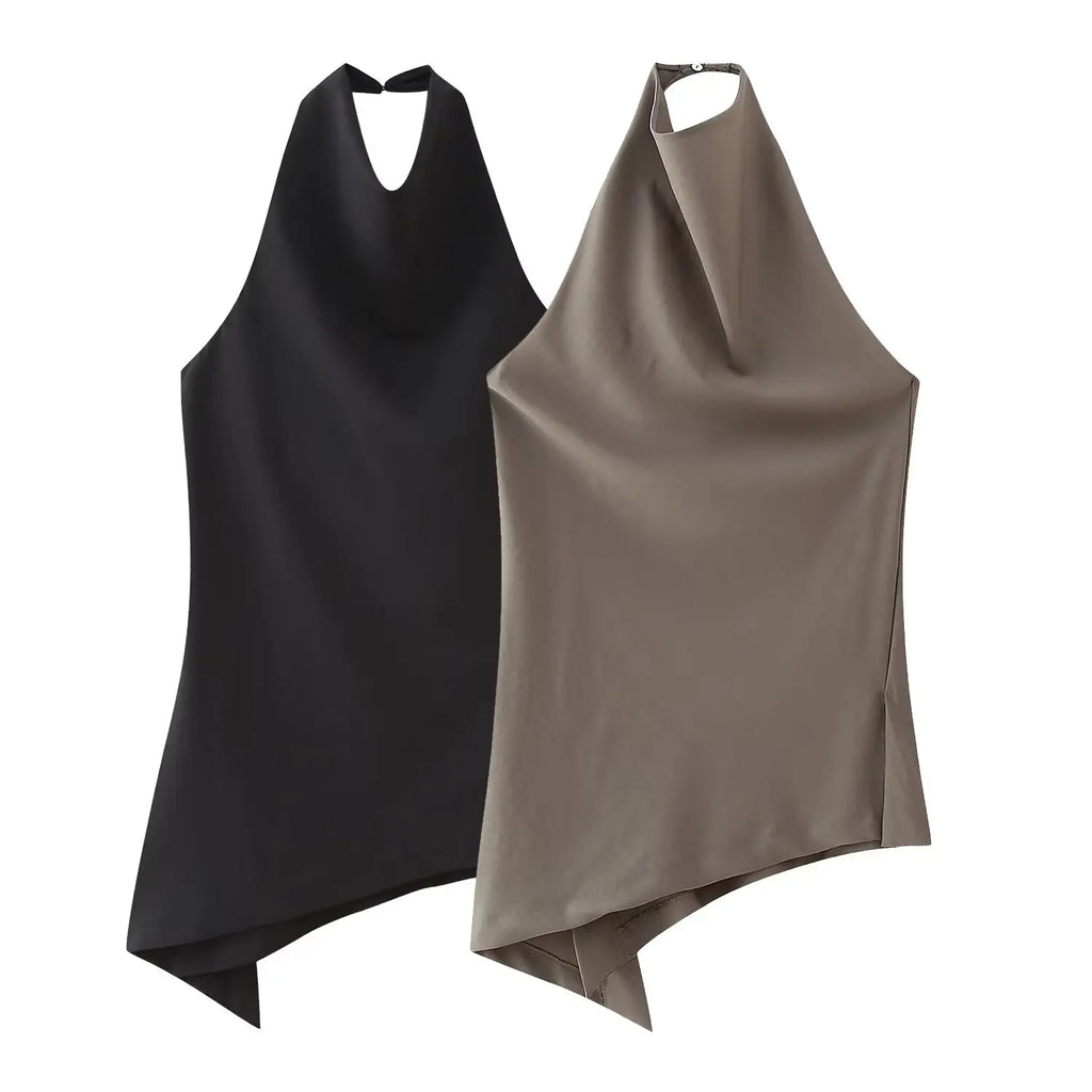 Halter Backless Tops Woman Tanks Camis Asymmetric Off Shoulder Long Top and Pants
