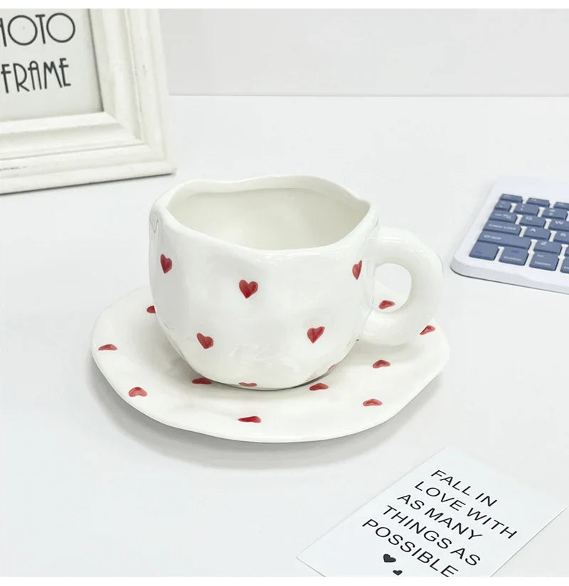 Red Hearts Ceramic Hand-Made Irregular Shaped Porcelain Plates